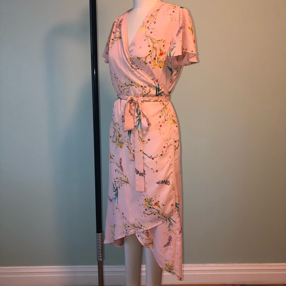 Blush floral wrap dress